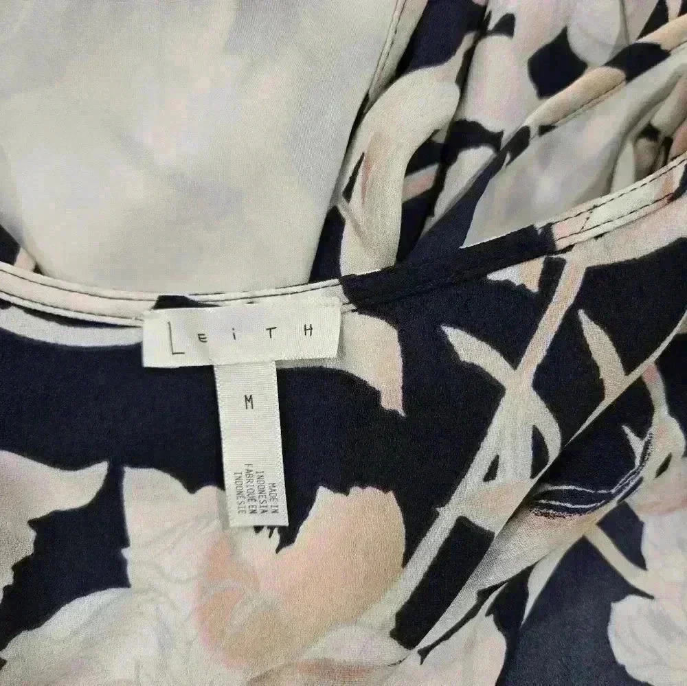 Floral Wrap Midi Dress - Navy, White, and Peach - Picture 7 of 8